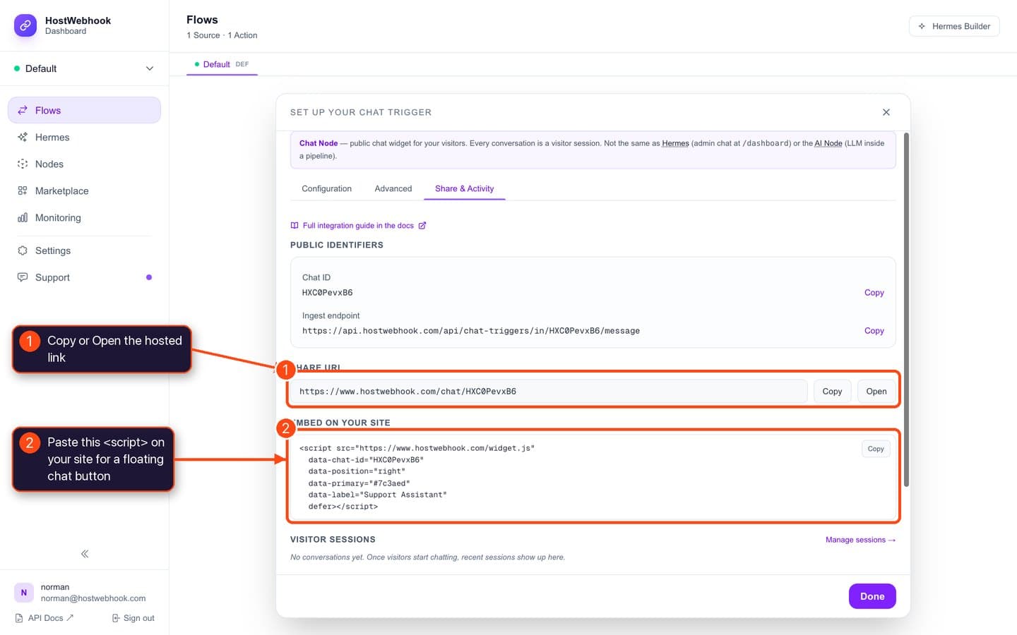 Share URL and website embed code
